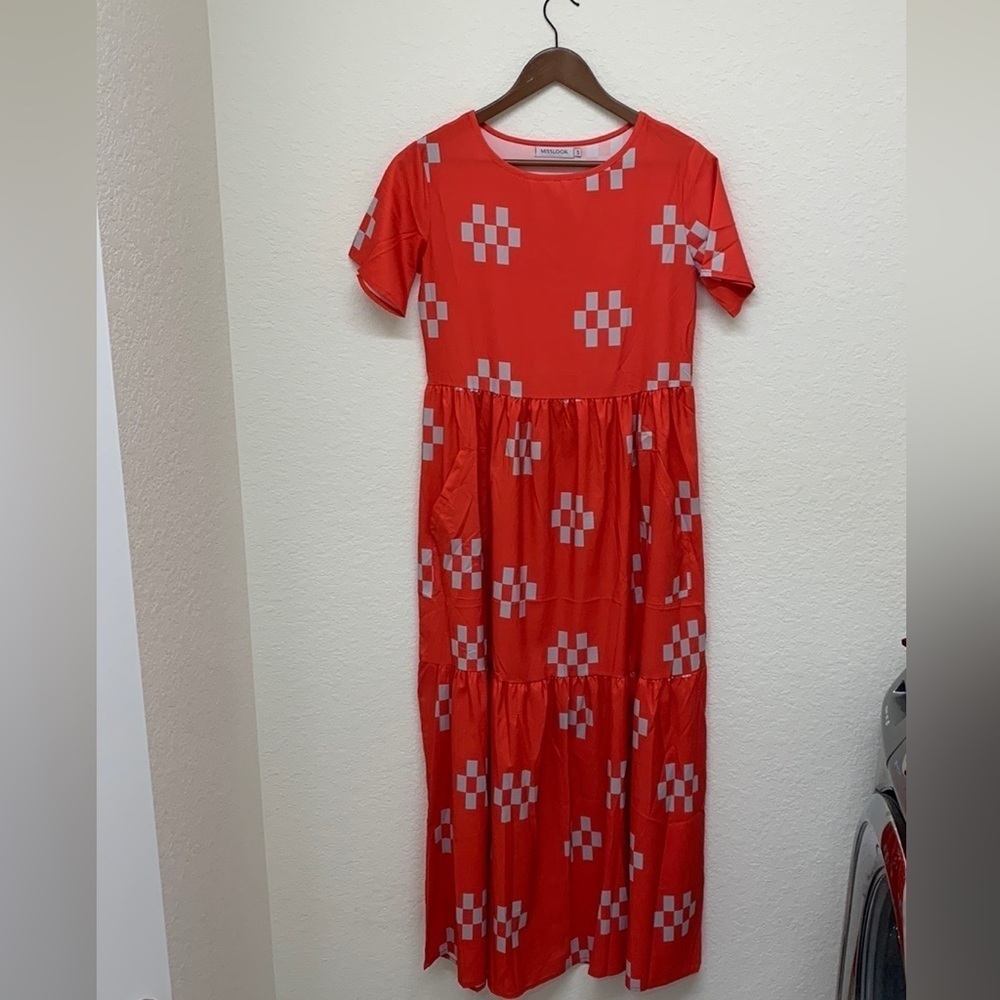 Misslook Red and Grey Dress - Small